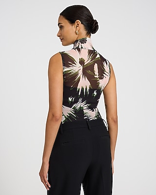 Floral Mesh Mock Neck Sleeveless Bodysuit