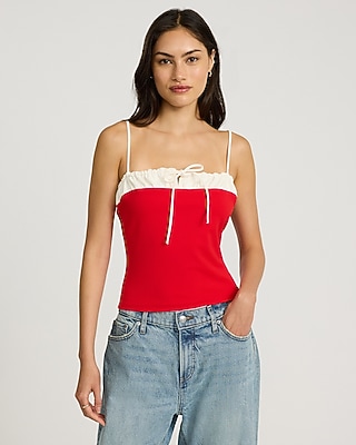 Studio Stretch Crepe V-neck Pleated Draped Tank | Express