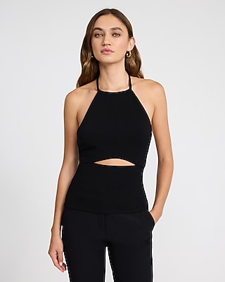 Satin Halter Cowl Neck Tank