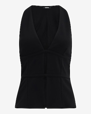 Halter V-Neck Sleeveless Banded Cutout Tank