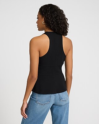 Crepe Halter V-Neck Sleeveless Banded Cutout Tank