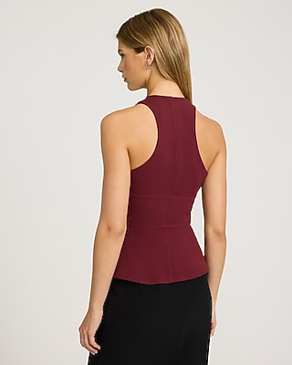 Studio Stretch Crepe Halter V-Neck Sleeveless Banded Cutout Tank