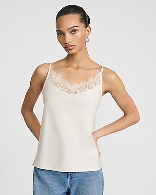 Satin Lace Trim V-Neck Cami in Warm Ivory - image 5