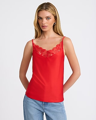 Lace Trim V-neck Knit Cami | Express