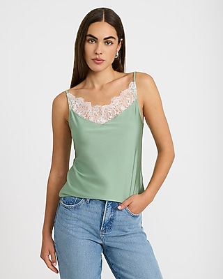 Satin Lace Trim V-neck Cami | Express