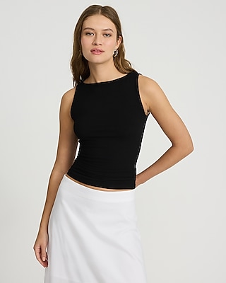 Fitted Ribbed Boat Neck Tank