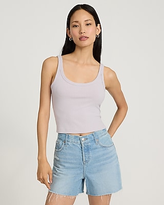 Fitted Ribbed Scoop Neck Cropped Tank
