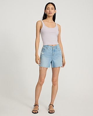 Fitted Ribbed Scoop Neck Cropped Tank