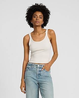 Fitted Ribbed Scoop Neck Cropped Tank
