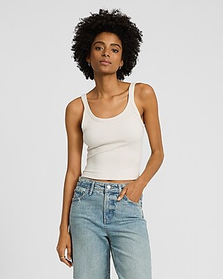 Fitted Ribbed Scoop Neck Cropped Tank