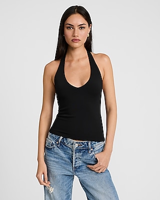 Body Contour Stretch Cotton Halter Neck Scalloped Sleeveless