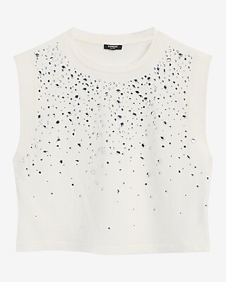 Embellished Crew Neck Cropped Muscle Tank