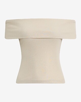 Shine Fitted Ribbed Off The Shoulder Overlay Top