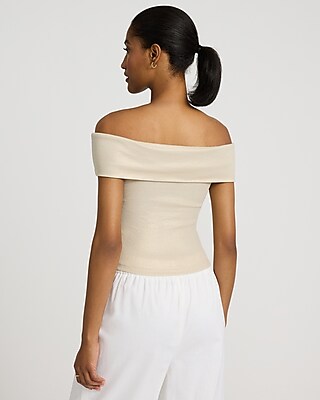 Shine Fitted Ribbed Off The Shoulder Overlay Top