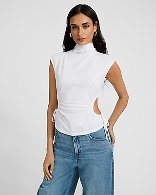 Crew Neck Short Sleeve Side Ruched Tee | Express