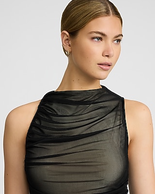 Mesh High Neck Ruched Tank - image 2