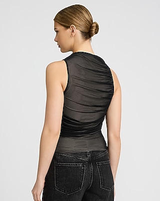 Mesh High Neck Ruched Tank - image 3