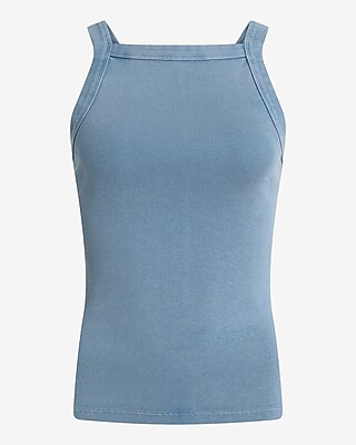 Washed Fitted Ribbed Square Neck Tank