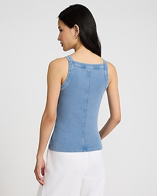 Washed Fitted Ribbed Square Neck Tank