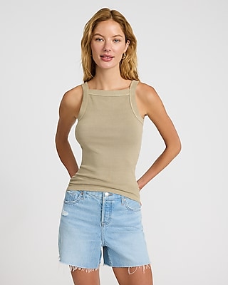 [ROMANTIC CROWN] SQUARE NECK RIBBED TOP /追跡付 Fitted Ribbed Square Neck Tank | Express