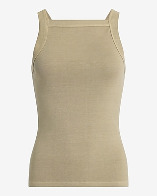 Washed Fitted Ribbed Square Neck Tank