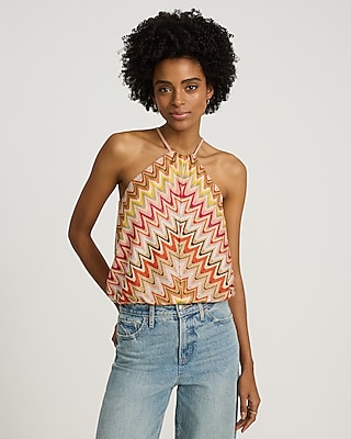 Printed Crochet Halter Bubble Tank