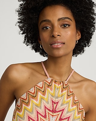 Printed Crochet Halter Bubble Tank