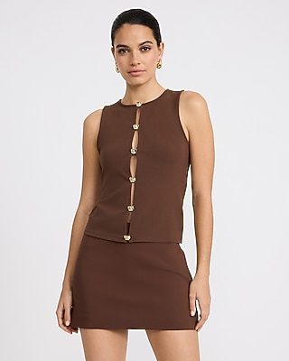 Studio Stretch Crepe Novelty Hardware Cutout Knit Tank