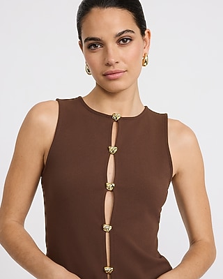 Studio Stretch Crepe Novelty Hardware Cutout Knit Tank