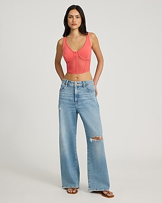 Mesh V-Neck Corset Cropped Tank