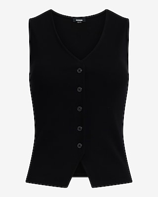 Ribbed Button Front Knit Vest