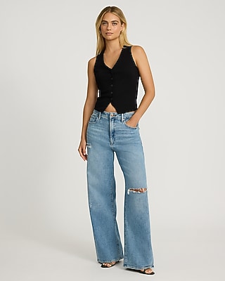 Ribbed Button Front Knit Vest