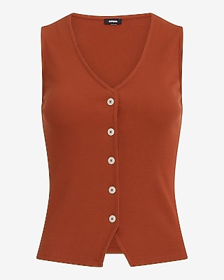Ribbed Button Front Knit Vest