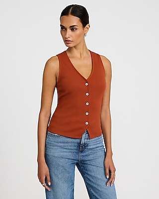 Ribbed Button Front Knit Vest