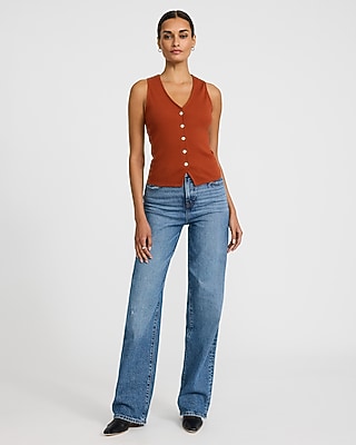 Ribbed Button Front Knit Vest