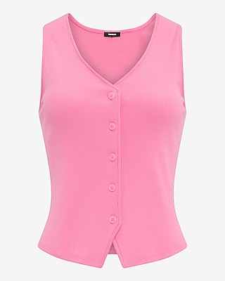 Ribbed Button Front Knit Vest