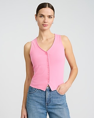 Ribbed Button Front Knit Vest