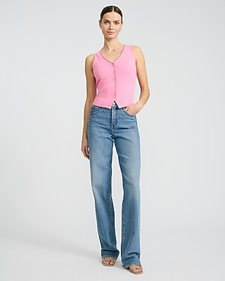 Ribbed Button Front Knit Vest