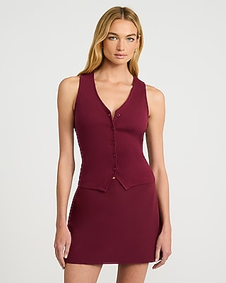 Ribbed Button Front Knit Vest