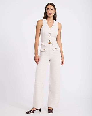 Textured V-Neck Novelty Button Front Cutaway Blazer Vest