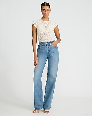 Sheer Lace Crew Neck Cap Sleeve Bodysuit in Ivory - image 4