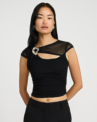 Hardware Mesh Crossover Cap Sleeve Tee | Express