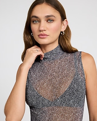 Printed Mesh Mock Neck Bodysuit - image 3
