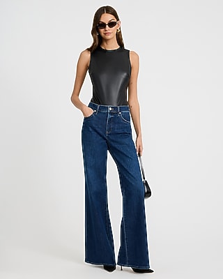 Body Contour Faux Leather Crew Neck Sleeveless Bodysuit - thumbnail 7