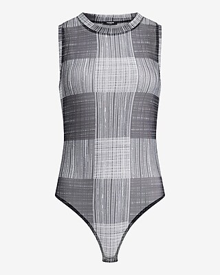 Plaid Mesh Crew Neck Sleeveless Bodysuit - image 4