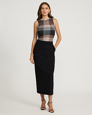 Plaid Mesh Crew Neck Sleeveless Bodysuit - image 3