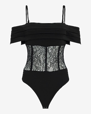 Lace Off The Shoulder Corset Bodysuit