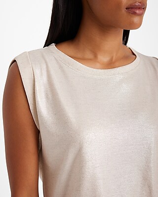 Linen-Blend Shine Crew Neck Muscle Tank