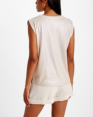 Linen-Blend Shine Crew Neck Muscle Tank