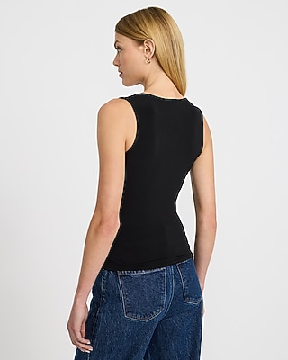 Crew Neck Hardware Belted Ruched Waist Tank